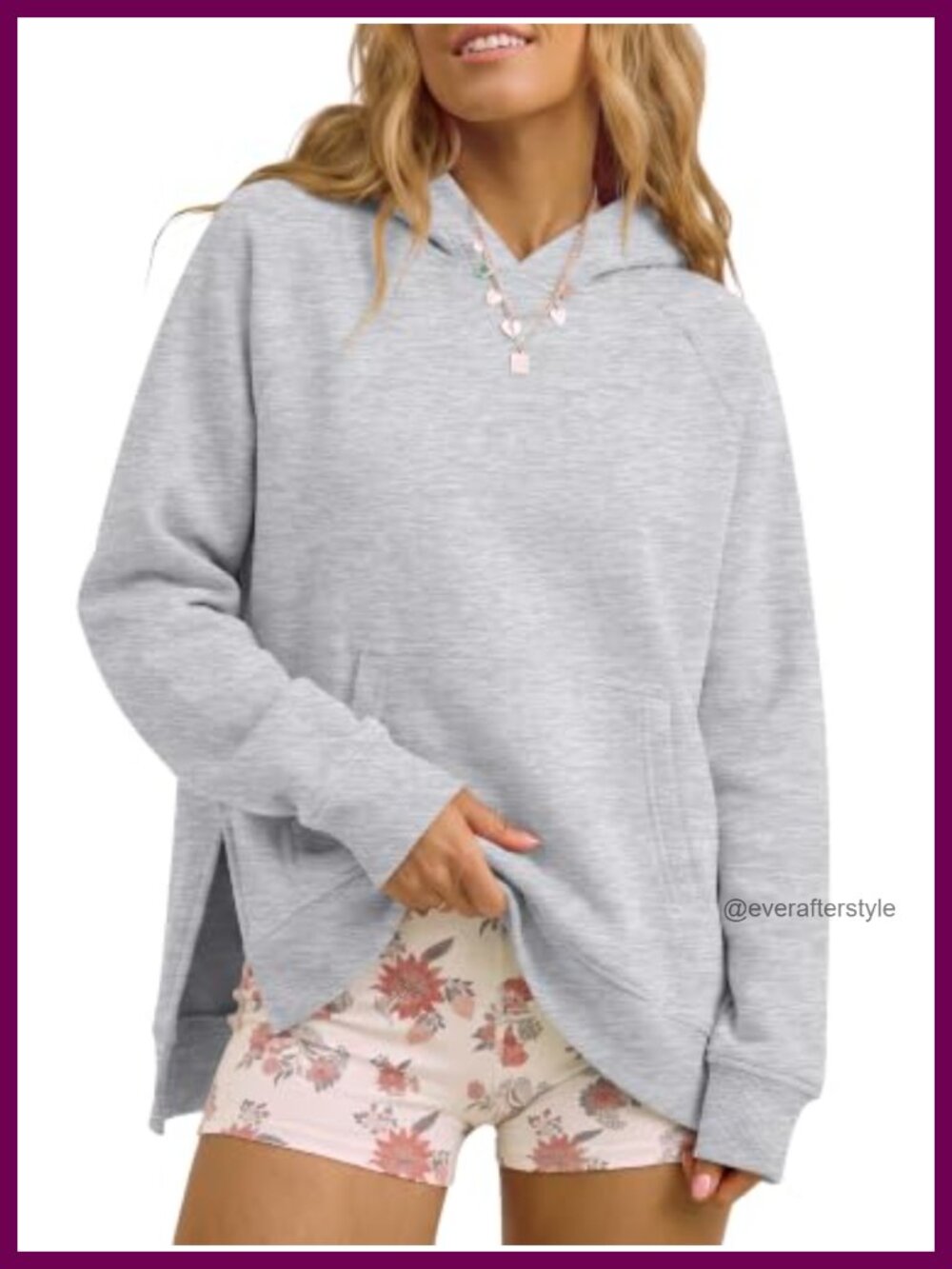 Oversized Hoodie Slit Side Sweatshirt Kangaroo Pocket Pullover